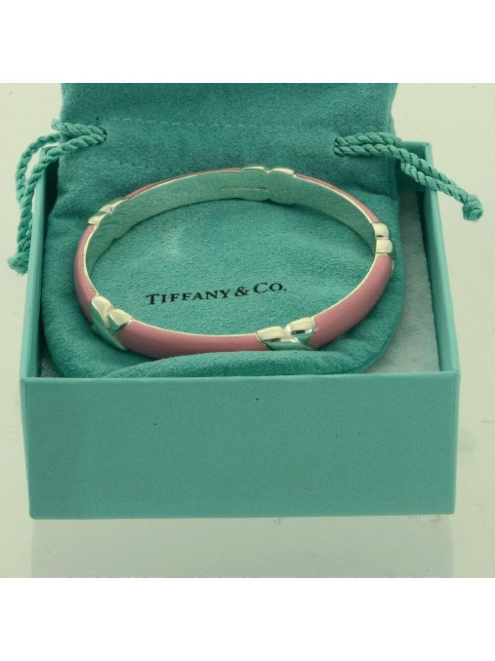 TIFFANY & CO Pink Enamel Wide Med Bangle Bracelet - Picture 1 of 6